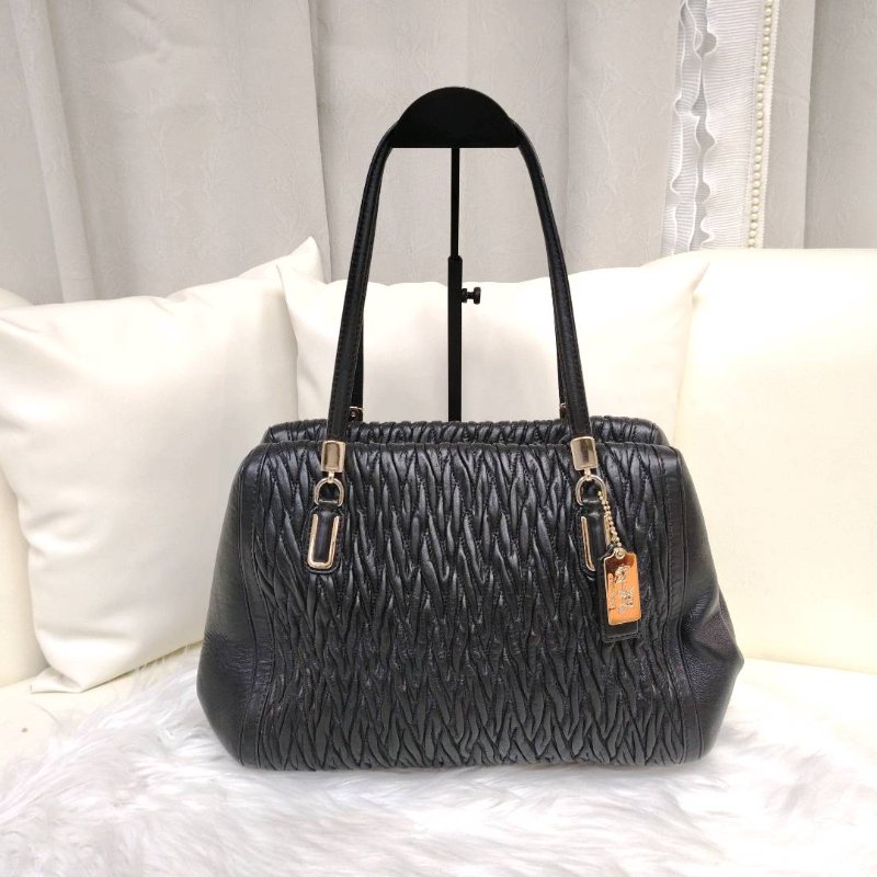 Coach 蔻馳 Madison系列 黑色小羊皮褶皺手提包-1