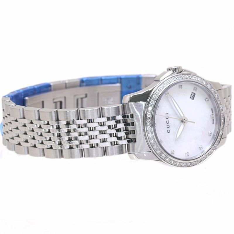 GUCCI G Timeless 鑽石錶圈腕錶，鑲嵌12顆鑽石，型號YA126508，錶徑126.5毫米，女士腕錶，不鏽鋼材質，40218-4