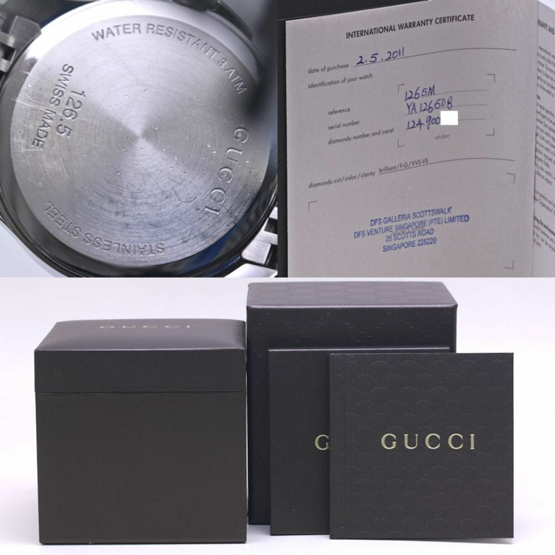 GUCCI G Timeless 鑽石錶圈腕錶，鑲嵌12顆鑽石，型號YA126508，錶徑126.5毫米，女士腕錶，不鏽鋼材質，40218-8