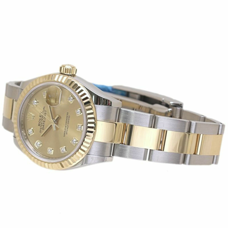 Rolex Datejust 28 鑲10顆鑽石，279173G，女士腕錶，18K黃金和不鏽鋼材質，40209-2
