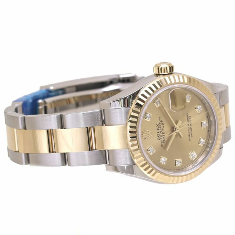 Rolex Datejust 28 鑲10顆鑽石，279173G，女士腕錶，18K黃金和不鏽鋼材質，40209-4