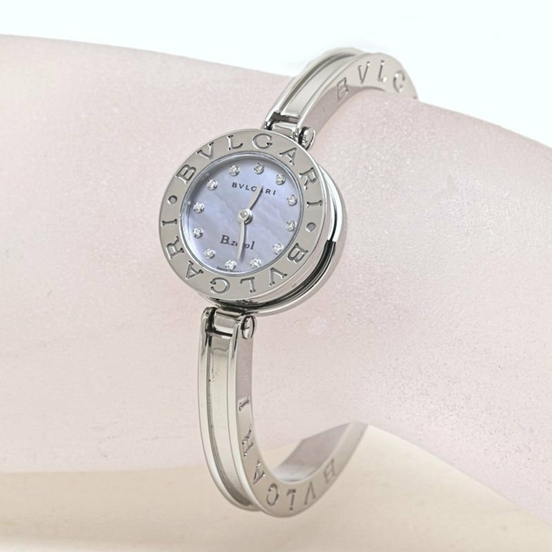 寶格麗 B.zero1 BZ22BSS 12 BZ22S 101079 女士鑲鑽腕錶，小號，不鏽鋼，40215-1