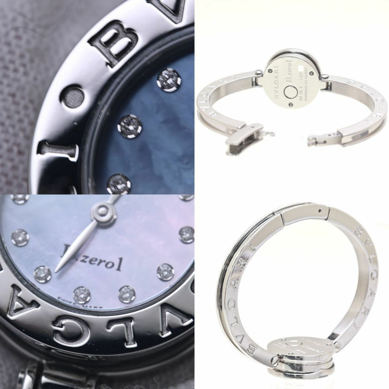 寶格麗 B.zero1 BZ22BSS 12 BZ22S 101079 女士鑲鑽腕錶，小號，不鏽鋼，40215-4