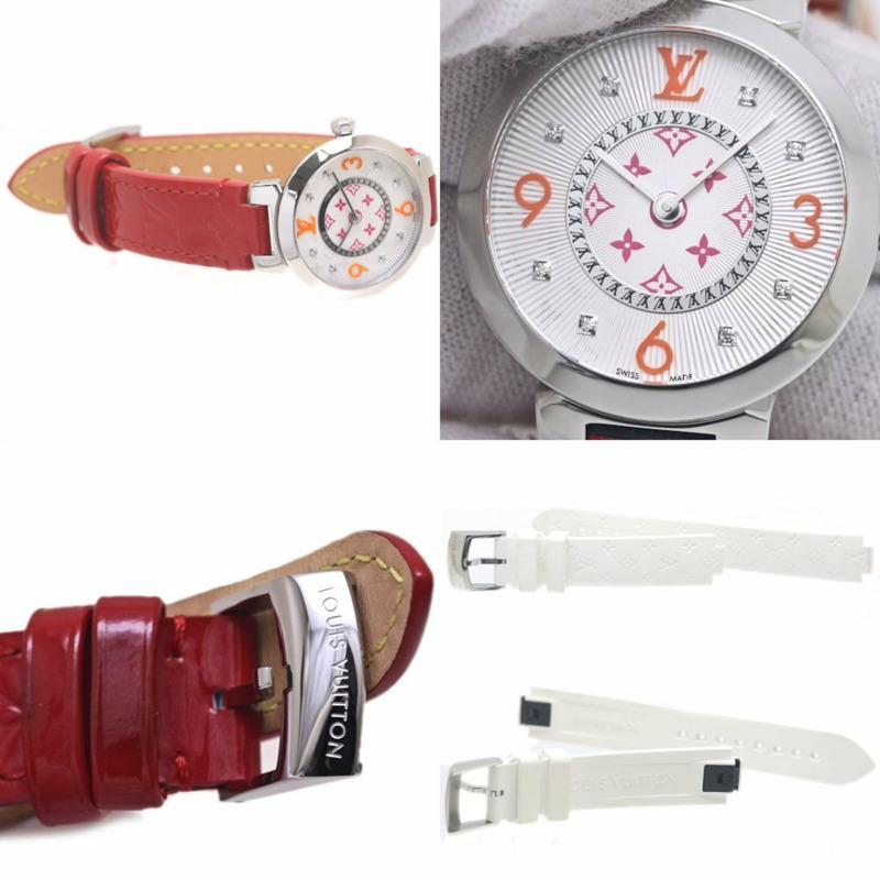 路易威登 Tambour PM QA146Z Monogram 紫紅色和橙色鑲鑽限量版女士腕錶 40216-7