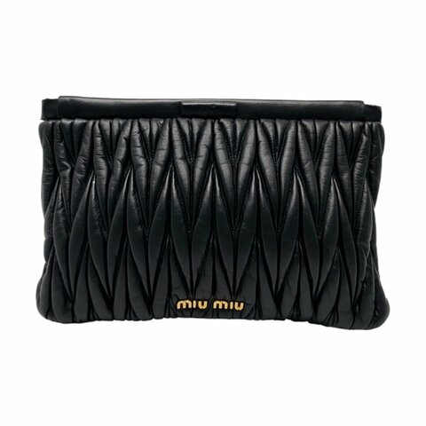 Miu Miu黑色羊皮手拿包金色五金 9.8新