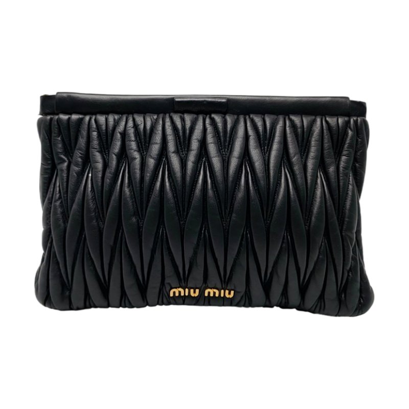 Miu Miu黑色羊皮手拿包金色五金 9.8新-0