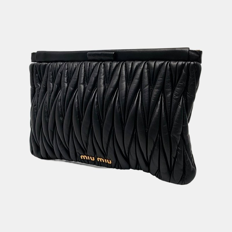 Miu Miu黑色羊皮手拿包金色五金 9.8新-2