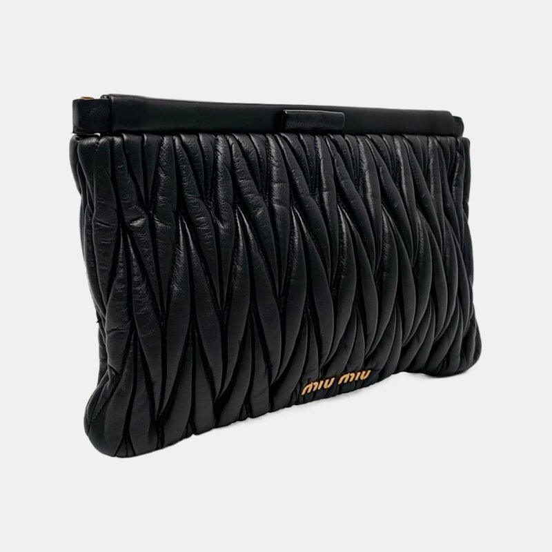 Miu Miu黑色羊皮手拿包金色五金 9.8新-3