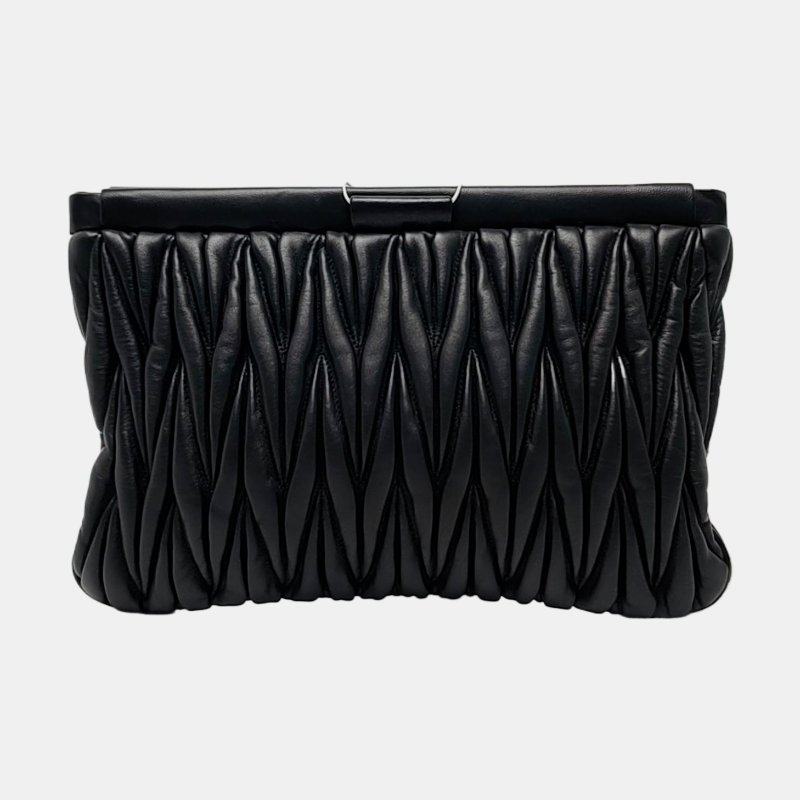 Miu Miu黑色羊皮手拿包金色五金 9.8新-4