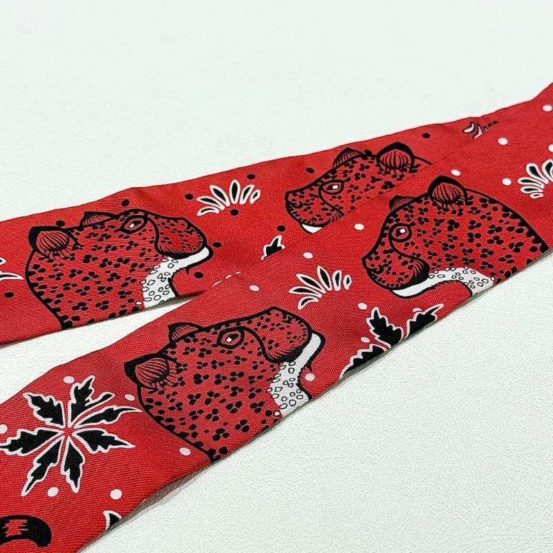 HERMES - 紅色 Twilly, "Les Léopards"-3