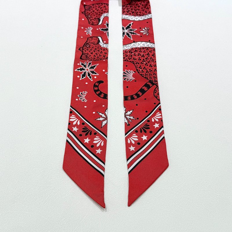 HERMES - 紅色 Twilly, "Les Léopards"-6