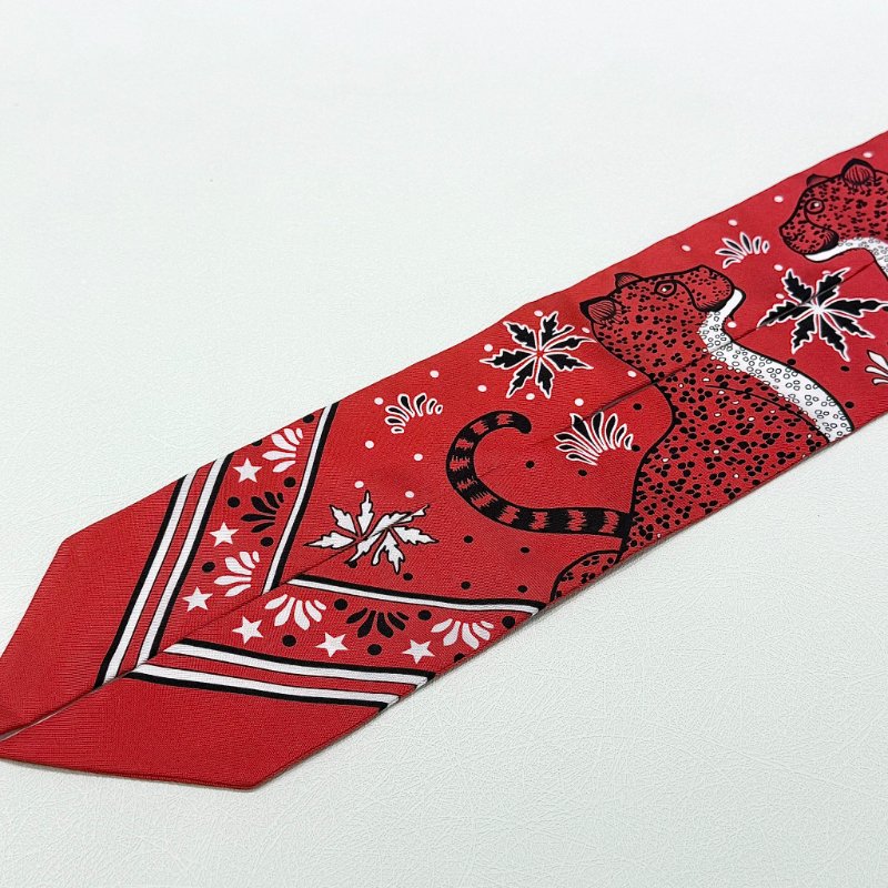 HERMES - 紅色 Twilly, "Les Léopards"-11
