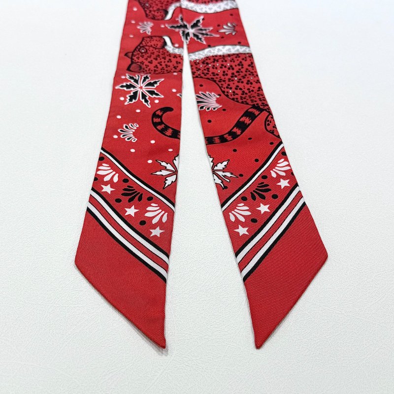 HERMES - 紅色 Twilly, "Les Léopards"-12