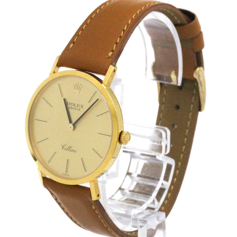 勞力士 Cellini 4112 18K 金皮革手動上鍊男士腕錶-1