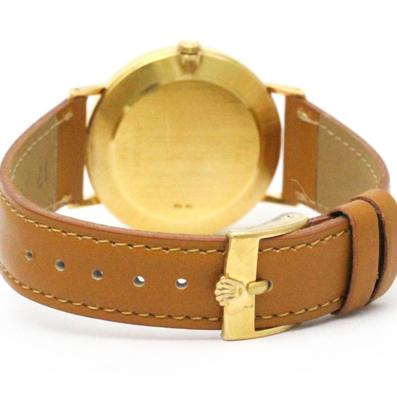 勞力士 Cellini 4112 18K 金皮革手動上鍊男士腕錶-4