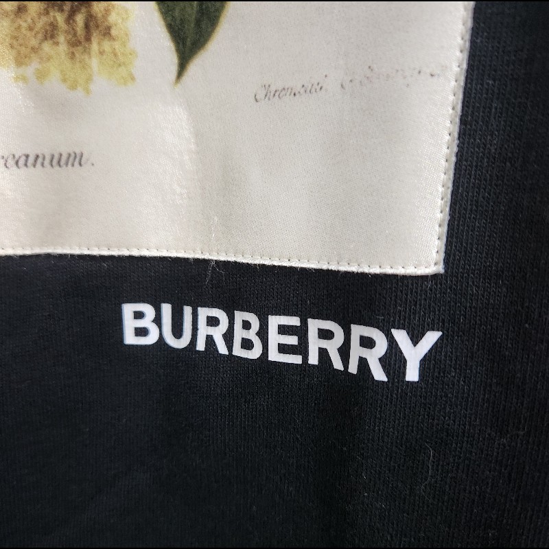 BURBERRY 植物圖片黑色長袖帽T-2