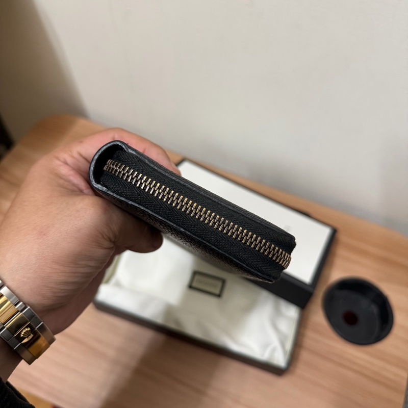 Gucci 綠紅綠織帶標誌拉鍊長夾-黑-3