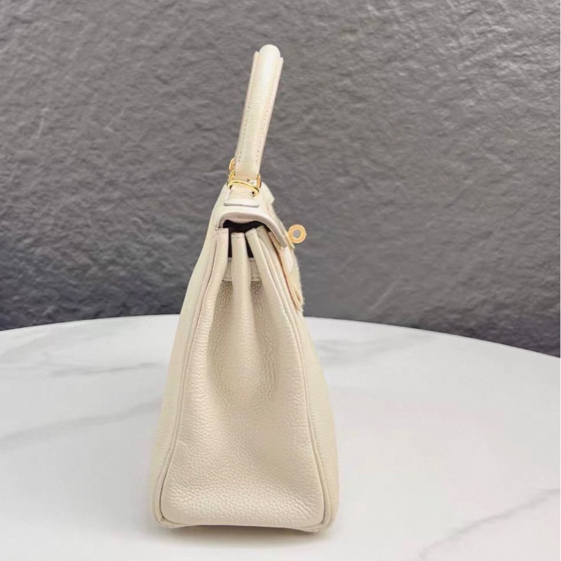 愛馬仕hermes kelly 25奶昔白金扣togo皮 Y刻 99閒置新~-17