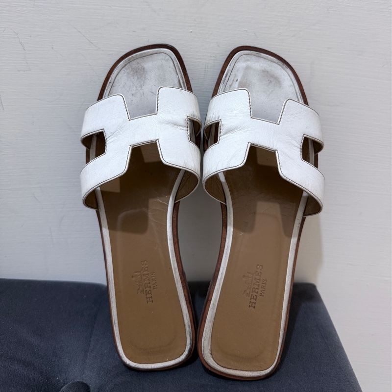 Hermes oran 36碼 愛馬仕白拖鞋-0
