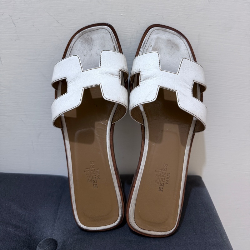 Hermes oran 36碼 愛馬仕白拖鞋-7