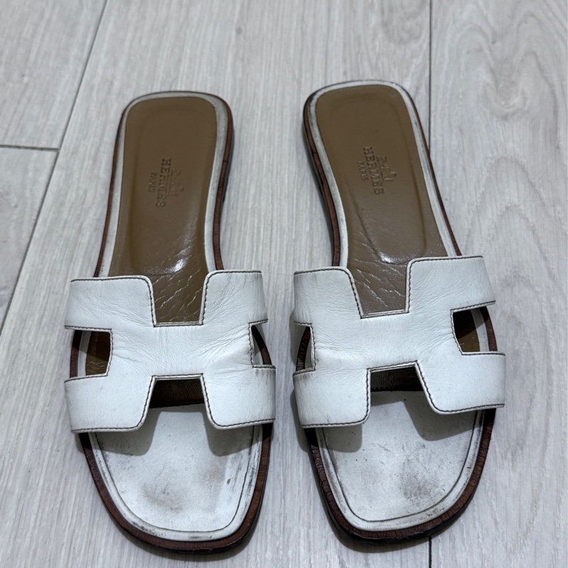 Hermes oran 36碼 愛馬仕白拖鞋-9