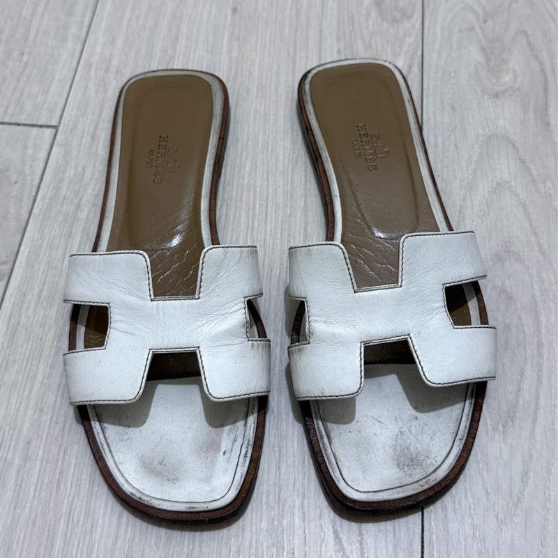 Hermes oran 36碼 愛馬仕白拖鞋-11