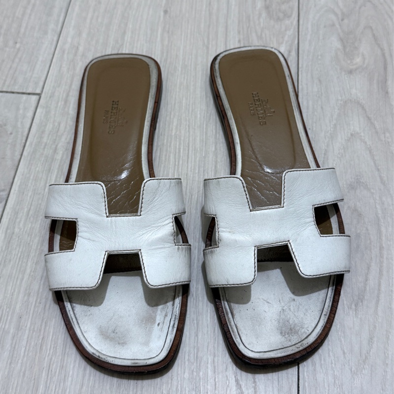 Hermes oran 36碼 愛馬仕白拖鞋-12