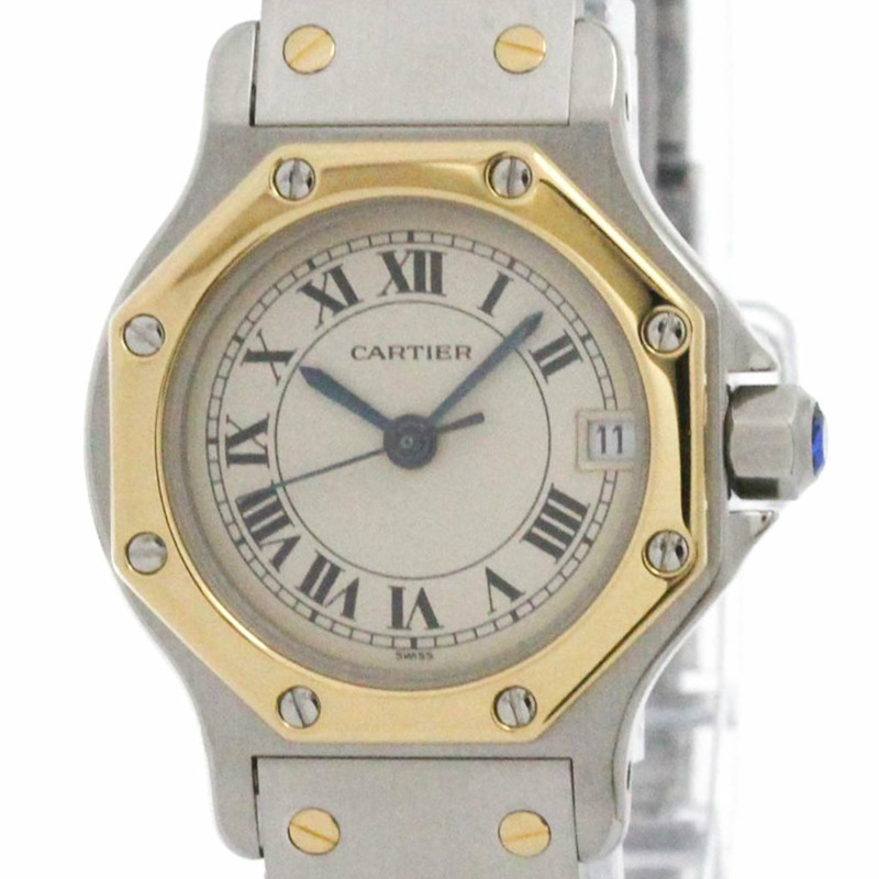 卡地亞 Santos Octagon 18K 金精鋼石英女錶（拋光）-0