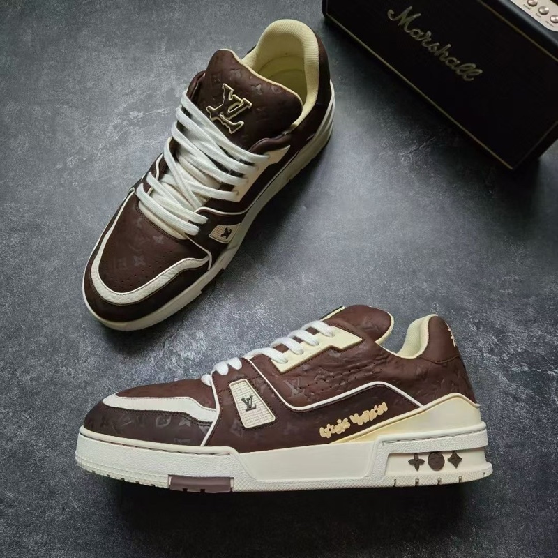 LOUIS VUITTON 路易威登 LV TRAINER TYLER 白棕巧克力 7.5碼/41.5-5