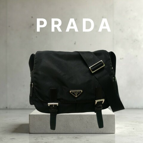 🔥年終狂降🔥【限時降價只到12/31（原22,800）】【8成新】㊣✨PRADA✨普拉達 黑色 帆布 皮革 掀蓋式 側口袋 郵差包 肩背包 斜背包 /二手包/二手精品🌳二手樹屋🌳