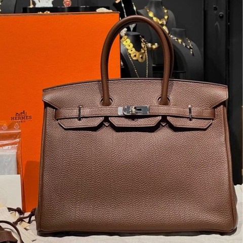 HERMES愛馬仕 birkin 35可可色銀扣包 帶原盒 部分五金包膜 可可色配銀扣秋冬氛圍感拉滿