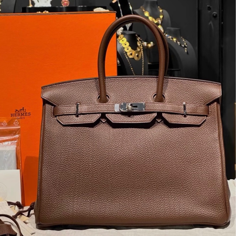 HERMES愛馬仕 birkin 35可可色銀扣包 帶原盒 部分五金包膜 可可色配銀扣秋冬氛圍感拉滿-0