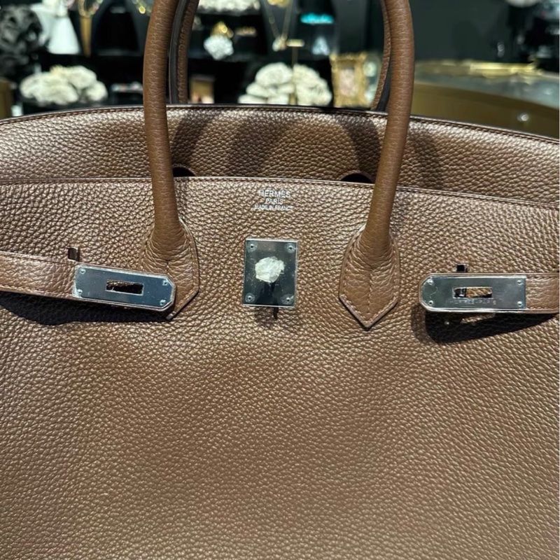 HERMES愛馬仕 birkin 35可可色銀扣包 帶原盒 部分五金包膜 可可色配銀扣秋冬氛圍感拉滿-5