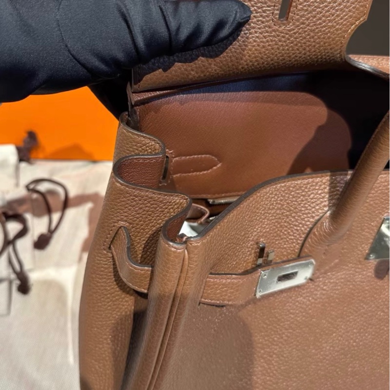 HERMES愛馬仕 birkin 35可可色銀扣包 帶原盒 部分五金包膜 可可色配銀扣秋冬氛圍感拉滿-7