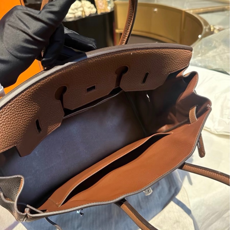 HERMES愛馬仕 birkin 35可可色銀扣包 帶原盒 部分五金包膜 可可色配銀扣秋冬氛圍感拉滿-8