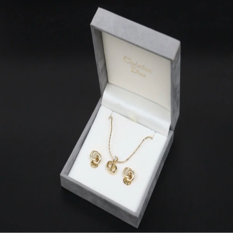 「JL精品代購」98新 Dior 項鏈+ 耳夾
