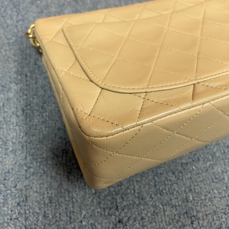 CHANEL VINTAGE SQUARE 香奈兒中古款 方胖子羊皮奶茶色-4