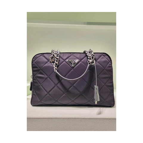 PRADA Pocono尼龍絎縫鏈條單肩包 黑色 1BB903