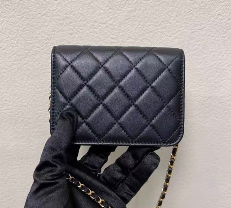 ✨全網最平 CHANEL woc mini 21C黑金羊皮 彩鑽雙C扣 鏈條包 30開 97新有卡-2
