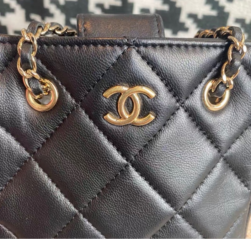 ✨全網最平 Chanel 22C黑金 羊皮 mini鏈條單肩斜挎包 31開 95新-6