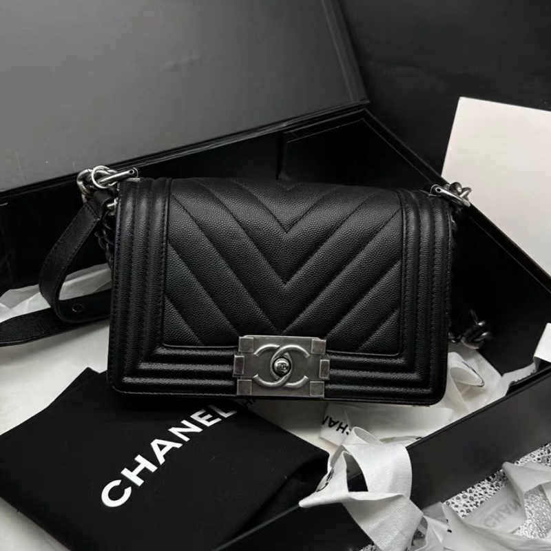 ✨全網最平 Chanel leboy small 小號 黑銀 山形紋 魚子醬皮 稀有品 24開有卡 95新-0