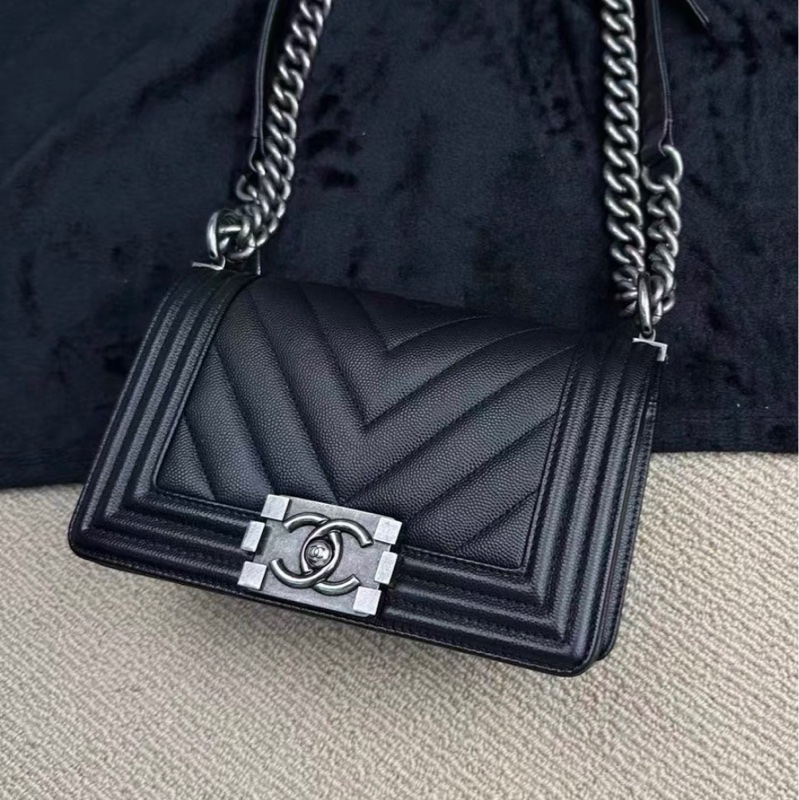 ✨全網最平 Chanel leboy small 小號 黑銀 山形紋 魚子醬皮 稀有品 24開有卡 95新-1