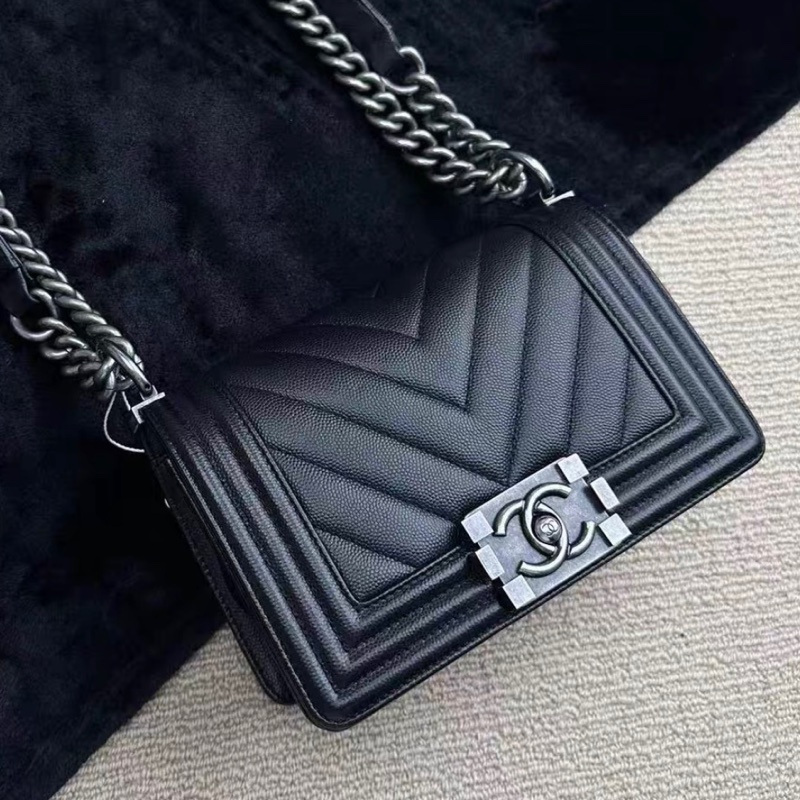 ✨全網最平 Chanel leboy small 小號 黑銀 山形紋 魚子醬皮 稀有品 24開有卡 95新-2