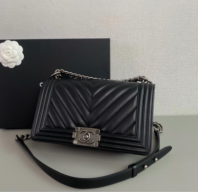 ✨全網最平 Chanel leboy 25cm 中號 黑銀牛皮 山形紋 非常少見 97新 26開-2