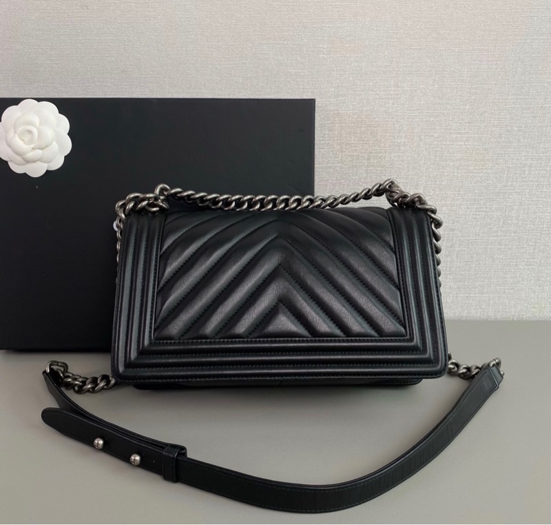 ✨全網最平 Chanel leboy 25cm 中號 黑銀牛皮 山形紋 非常少見 97新 26開-3