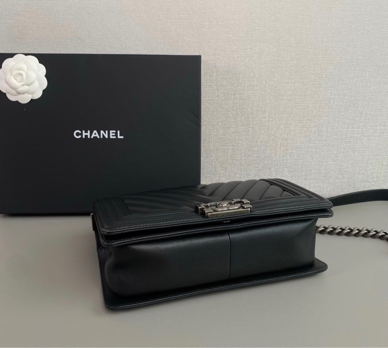 ✨全網最平 Chanel leboy 25cm 中號 黑銀牛皮 山形紋 非常少見 97新 26開-5