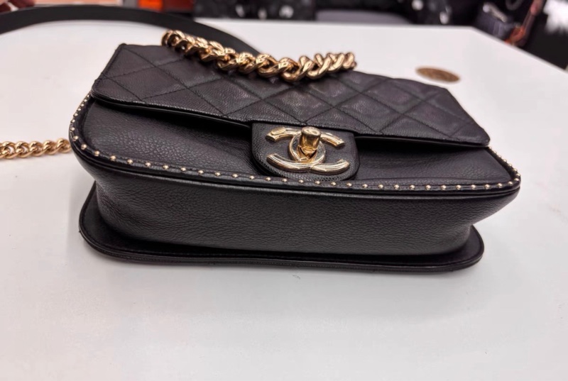 ✨全網最平 Chanel CF黑金鉚釘邊 荔枝牛皮 24開 92新-3