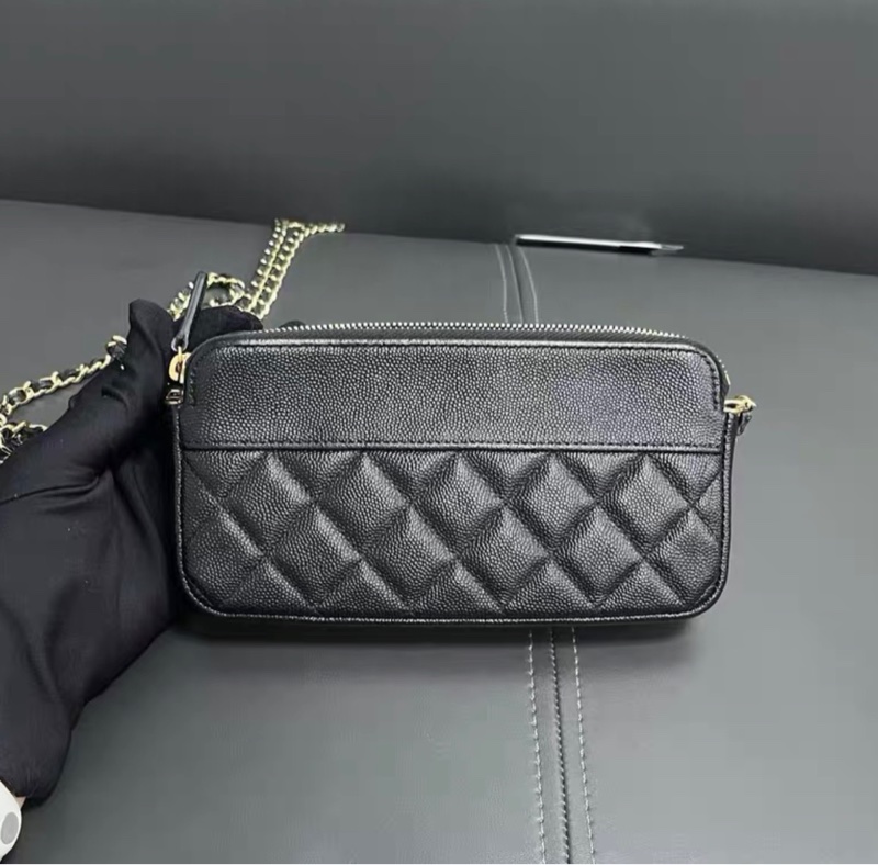 ✨全網最平 Chanel 黑金 琺瑯扣 魚子醬皮 雙層woc 99新 28開-1