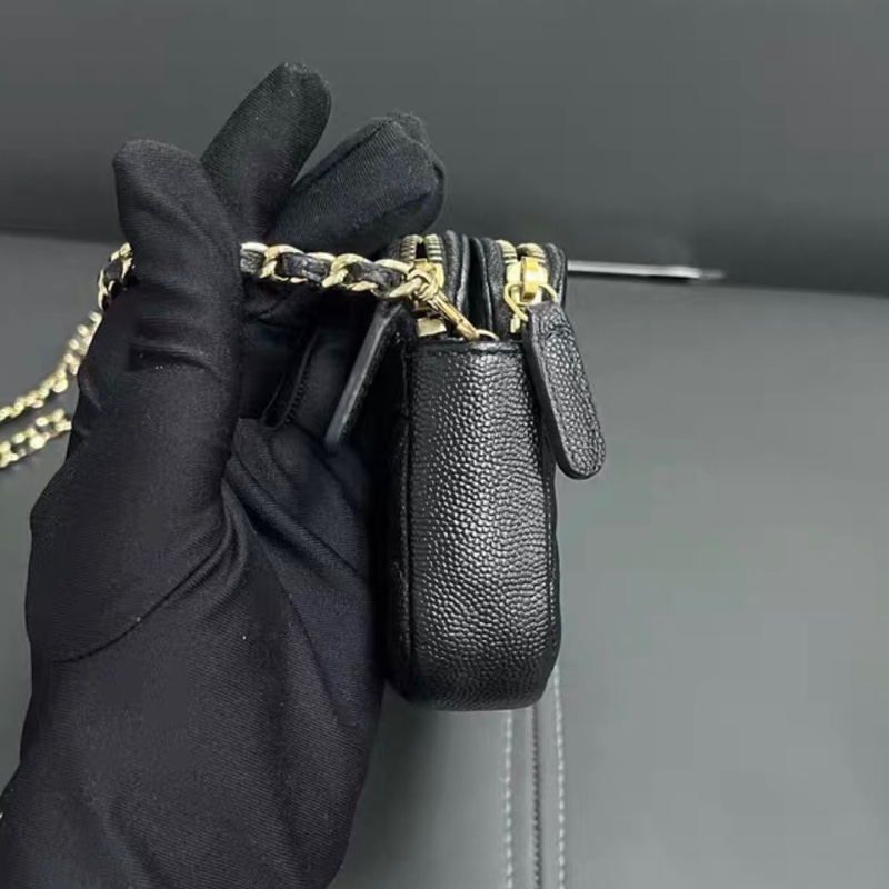 ✨全網最平 Chanel 黑金 琺瑯扣 魚子醬皮 雙層woc 99新 28開-2