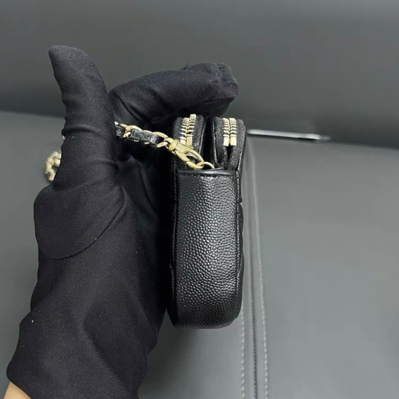 ✨全網最平 Chanel 黑金 琺瑯扣 魚子醬皮 雙層woc 99新 28開-3